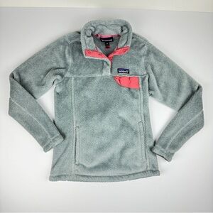 Patagonia Women's XS Re-Tool Snap-T Pullover Polartec Fleece Gray Pink Soft‎ LS